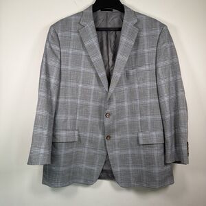 Ralph Lauren LRL Mens Blazer Coat Suit Jacket Sz 46R Blue Plaid Gray